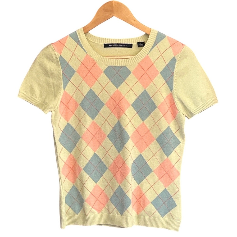 Vintage 90's Y2K Michelle Nicole Argyle Sweater Preppy Academia Grandmacore